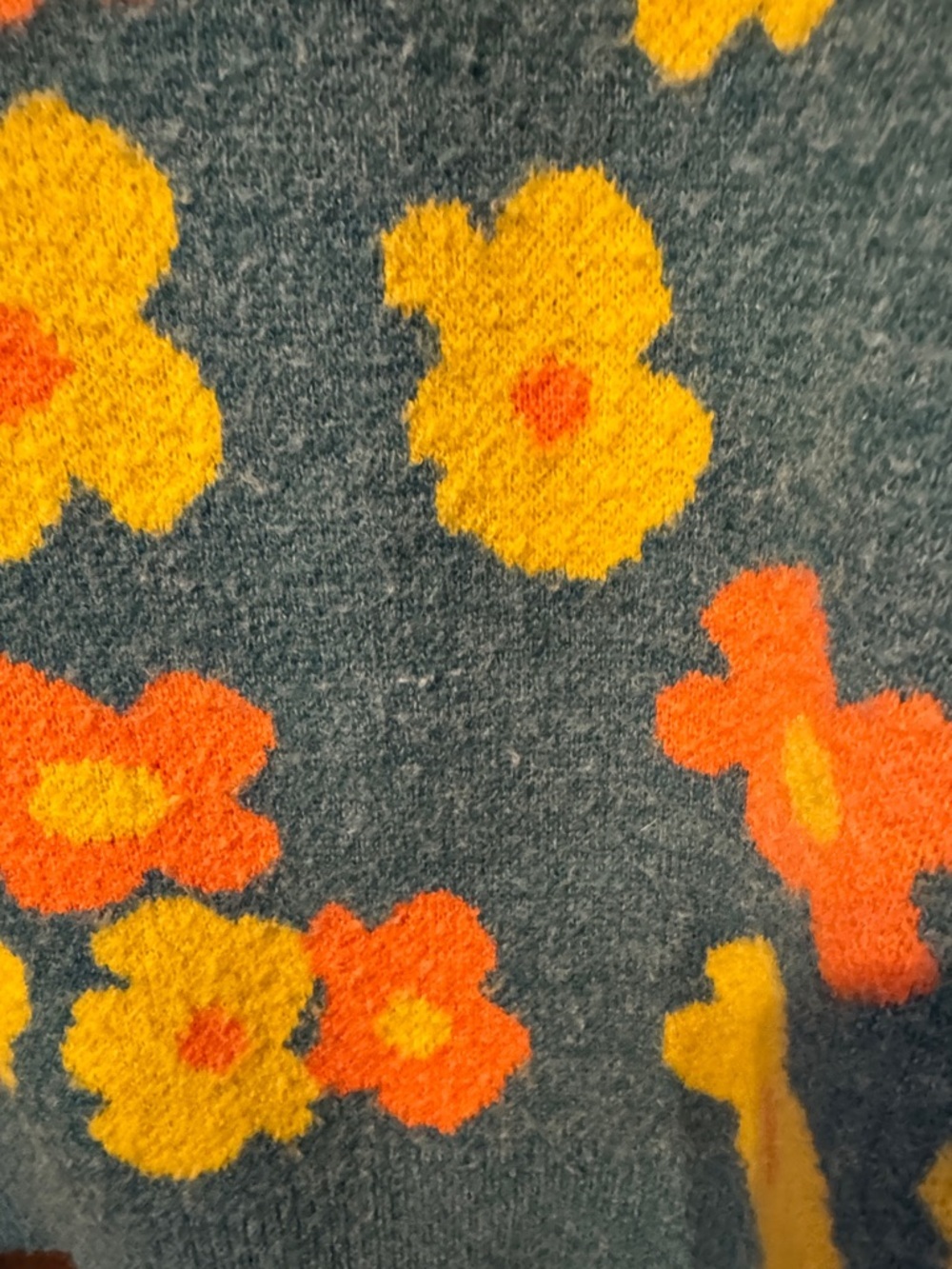 Cider Women's Teal Sweater with Orange and Yellow Floral Pattern Size M - Picture 5 of 5